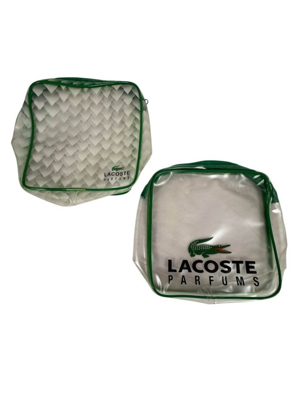 Lacoste Parfums Clear Vinyl Travel Cosmetic Toiletry Bag Green Transparent Two